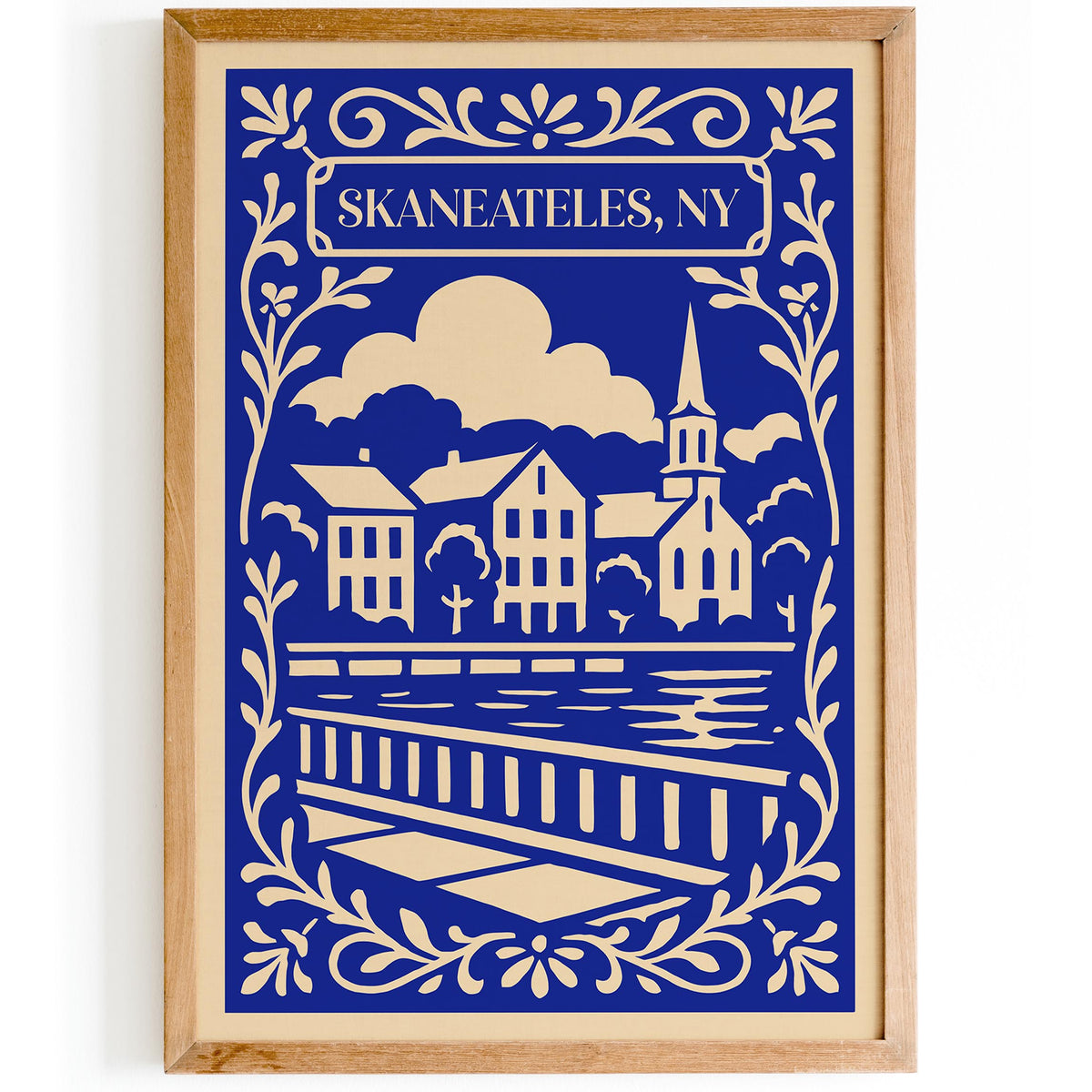 Skaneateles New York Blue Cityscape Travel Poster