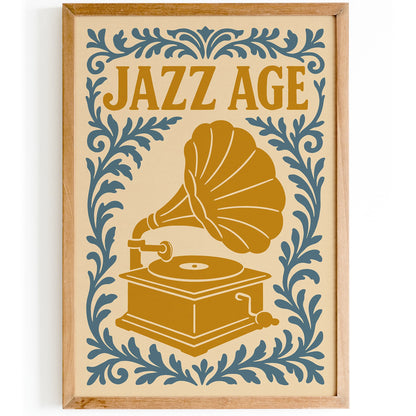 Jazz Age Music Poster, Vintage Gramophone Wall Art