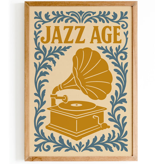 Jazz Age Music Poster, Vintage Gramophone Wall Art