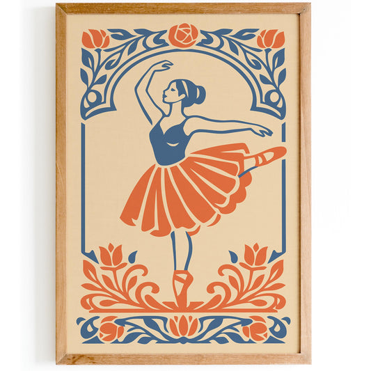 Vintage Ballerina Dancer Wall Art Print