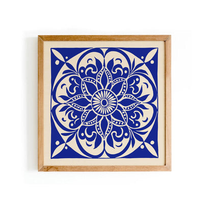 Mandala Flower Wall Art – Blue Boho Square Print