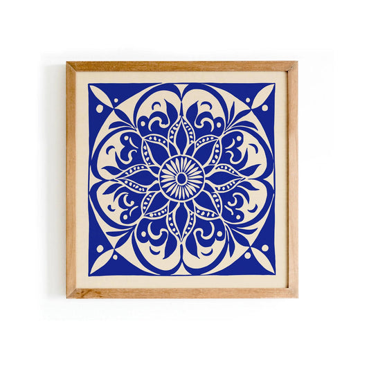 Mandala Flower Wall Art – Blue Boho Square Print