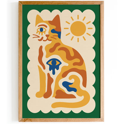 Mystical Sun Cat Wall Art Print
