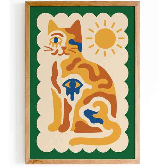 Mystical Sun Cat Wall Art Print