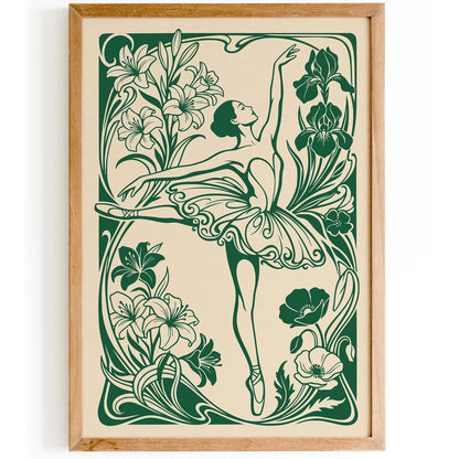 Green Floral Ballerina Poster