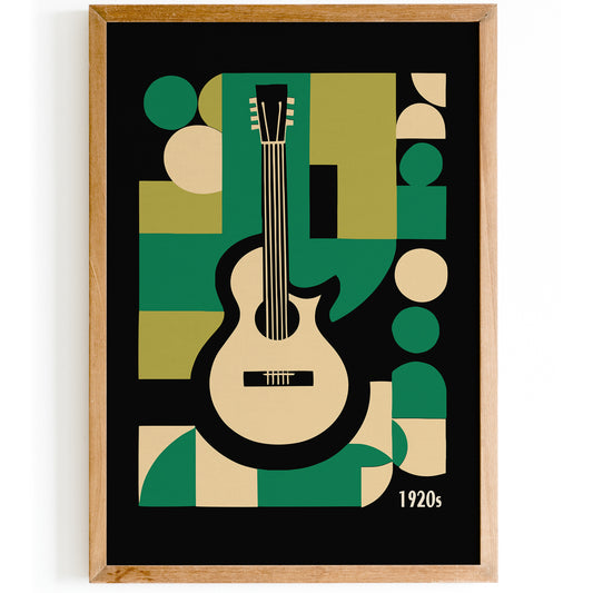 Jazz Age, Roaring 20s, Green Geometric Guitar Print