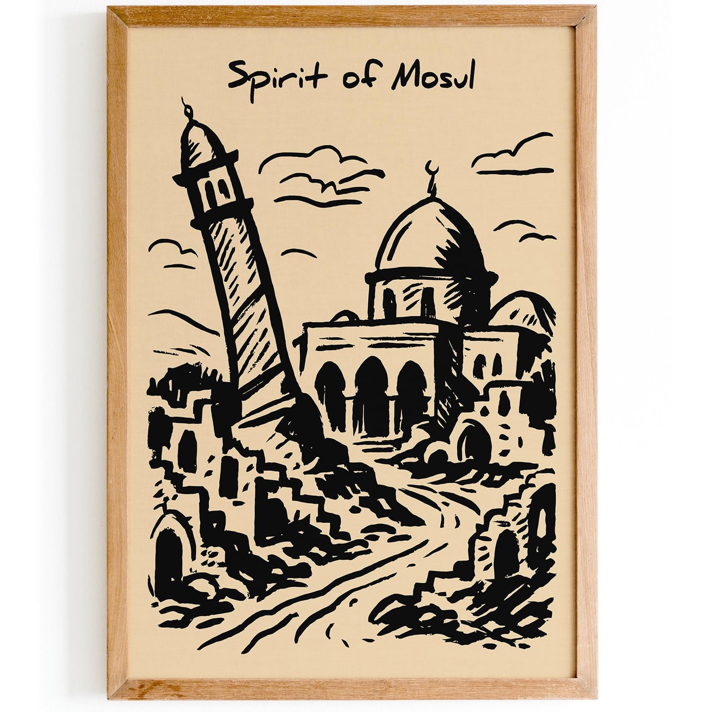 Iraq Travel Poster - Mosul Ink Sketch Wall Art