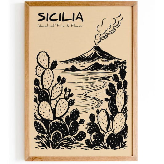 Sicilia Poster – Black Ink Travel Wall Art