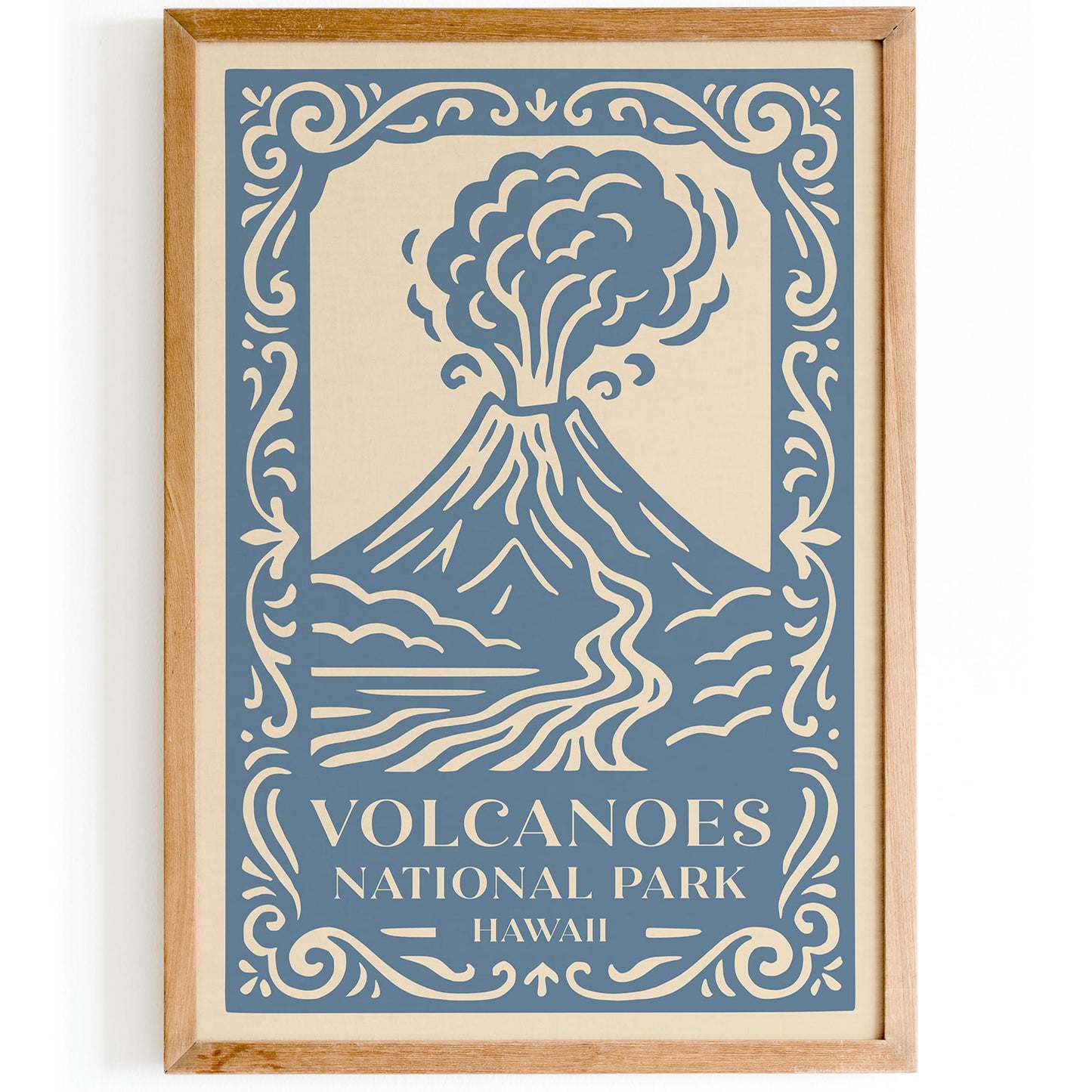 Hawaii Volcanoes National Park Poster - Vintage Blue Eruption Wall Art