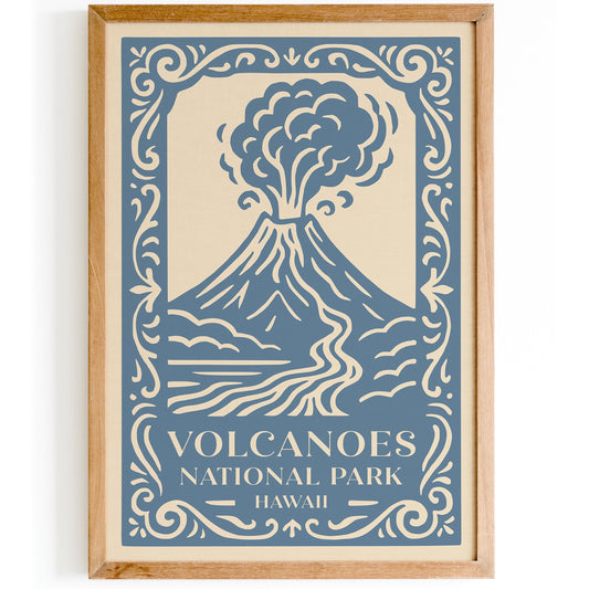 Hawaii Volcanoes National Park Poster - Vintage Blue Eruption Wall Art
