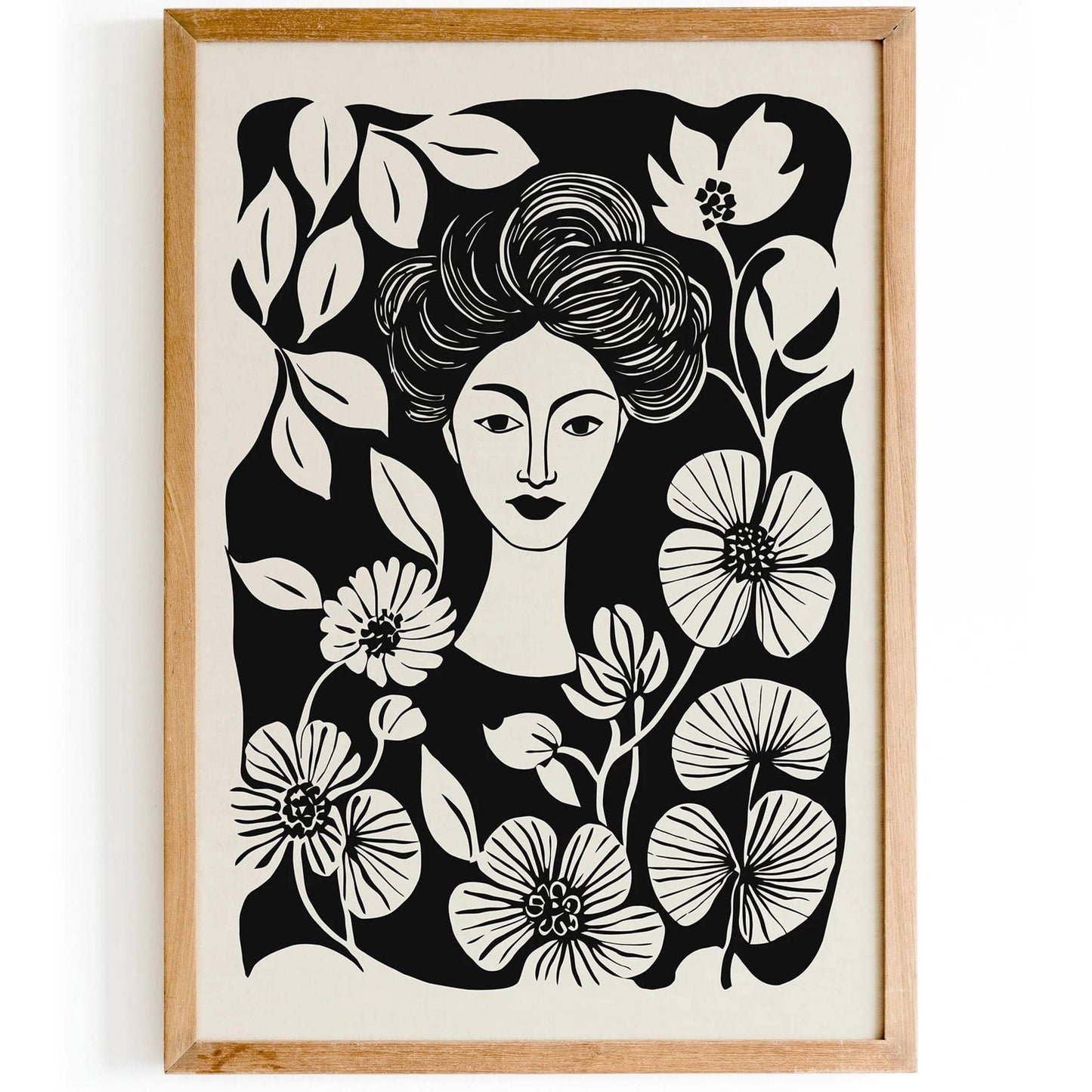 Plant Lady Portrait Black Ink Art Print