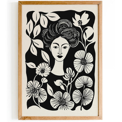 Plant Lady Portrait Black Ink Art Print