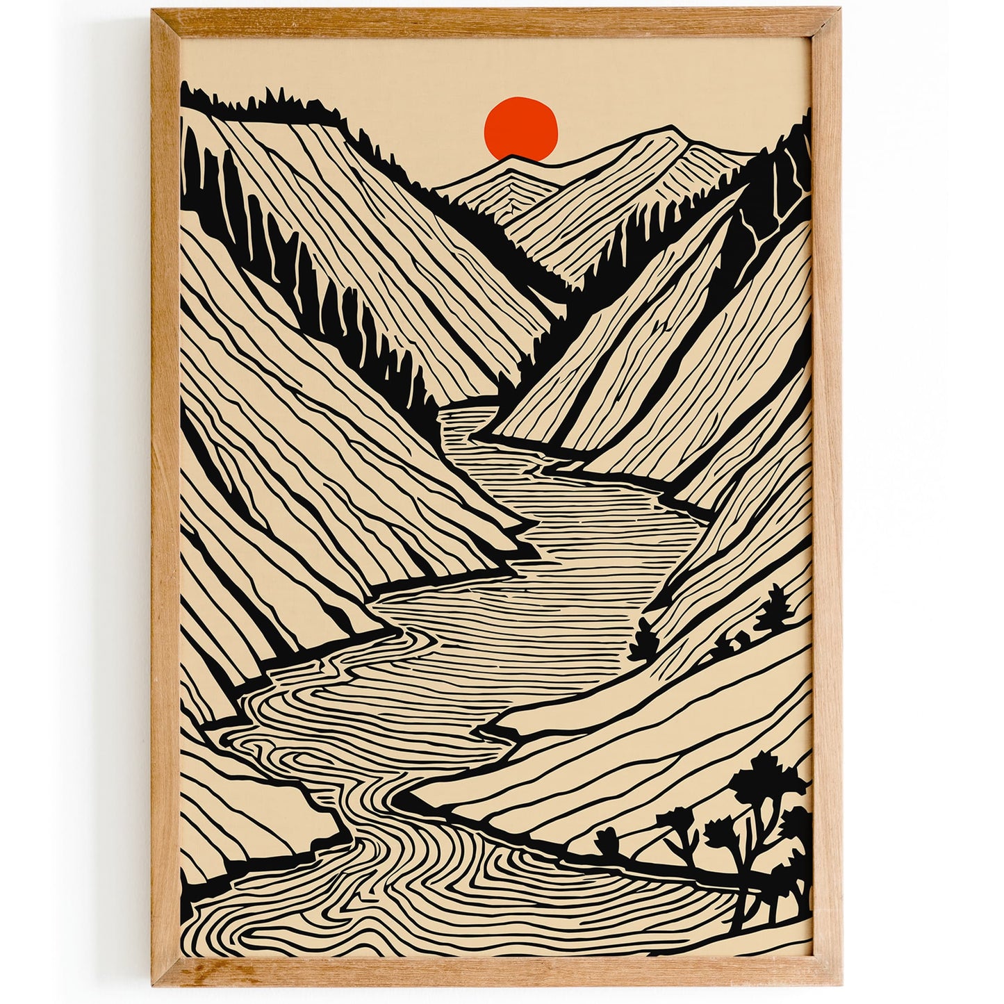 Black Line Art Landscape Poster