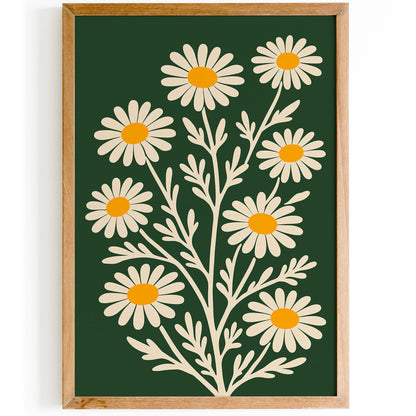Retro Daisy Poster – Green Floral Wall Art