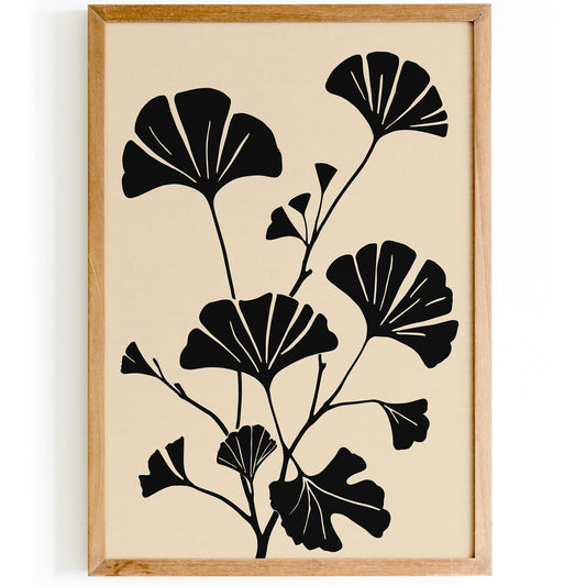 Ginkgo Biloba Black Minimalist Poster