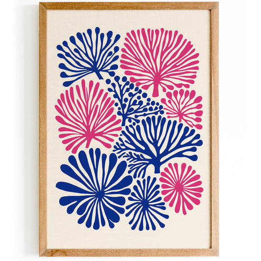 Berry Pink and Blue Floral Art Print 2024