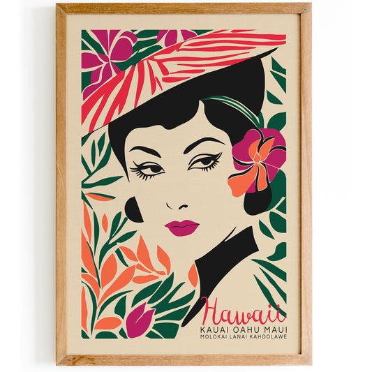 Hawaii Travel Poster with Woman Portrait