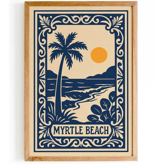Myrtle Beach Poster - Blue Tropical Landscape Art Print