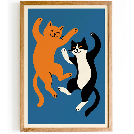 Playful Cats Wall Art – Blue Background Poster