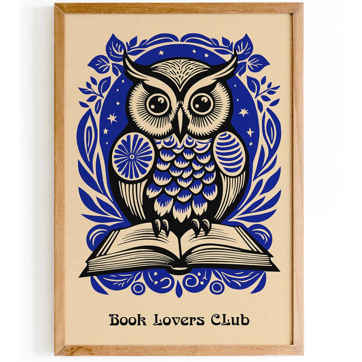 Book Lovers Club Blue Owl Art Print