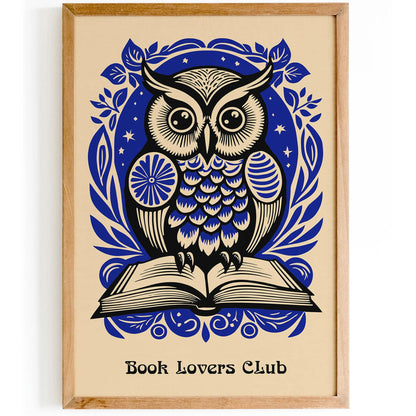 Book Lovers Club Blue Owl Art Print