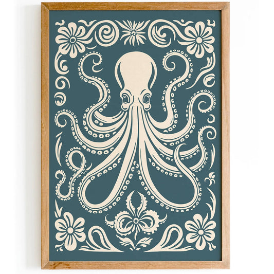 Rococo Octopus Illustration – Bold Color Wall Decor