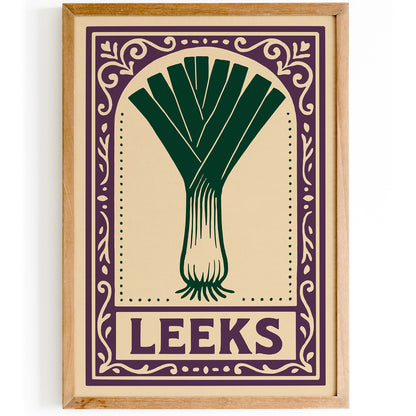 Leeks Veggie Art Print  - Purple Rococo Wall Art Print