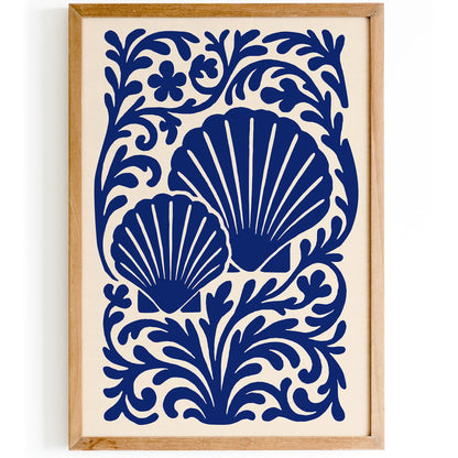 Blue Seashells Poster - Rococo Floral Ornament Wall Art