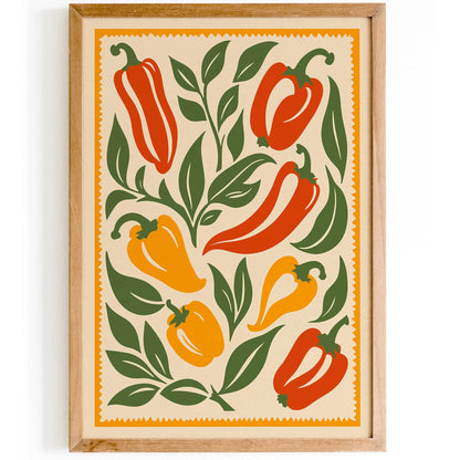 Folk Peppers Farmhouse Kitchen Wall Art Decor