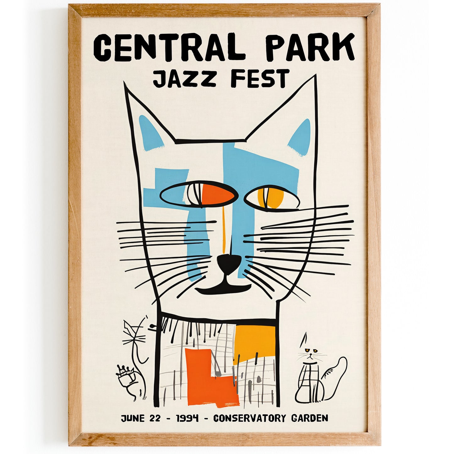 Central Park Jazz Fest with Cute Cat Poster