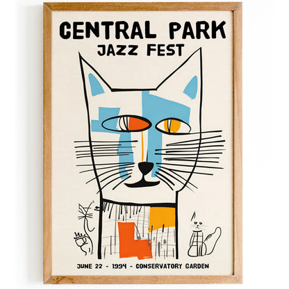 Central Park Jazz Fest with Cute Cat Poster