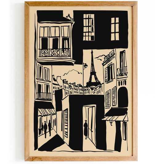 Black Ink Style Paris Comics Art Print