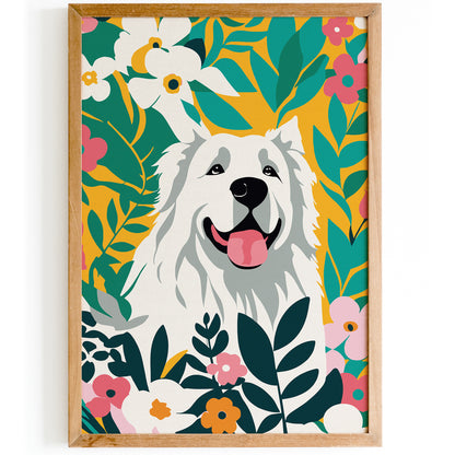 Joyful Dog Amidst Vibrant Blossoms Poster