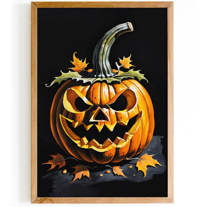 Spooky Halloween Pumpkin Head Black Art Print