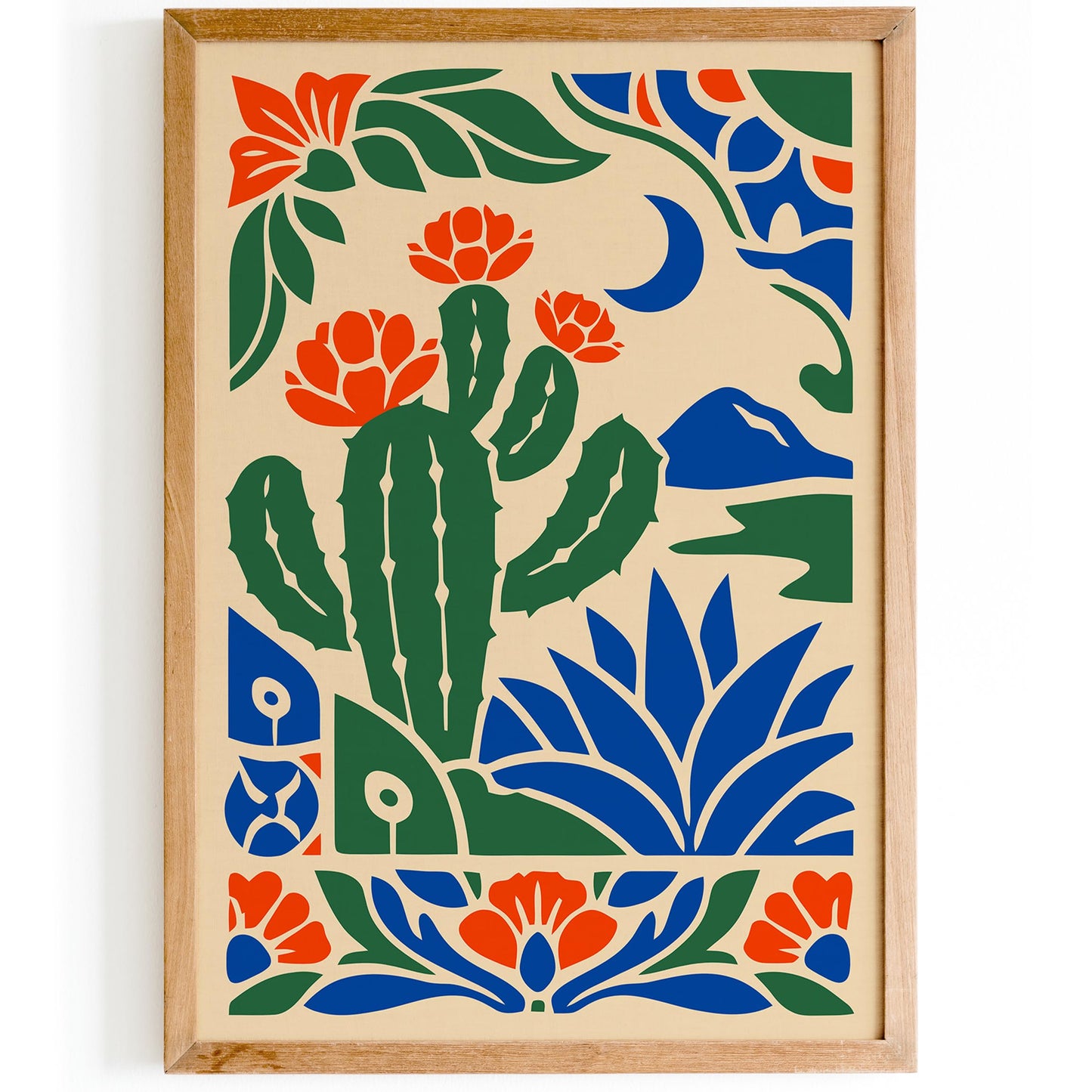 Cactus & Moon Landscape Poster  – Bold Nature Wall Art Print