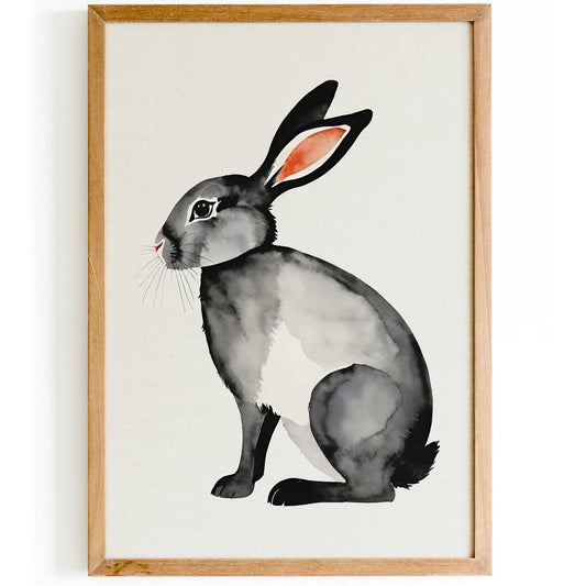 Watercolor Grey Rabbit Art Print
