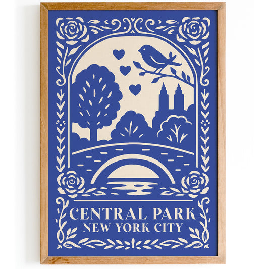 Central Park New York City Poster - Blue Cityscape Wall Art Print