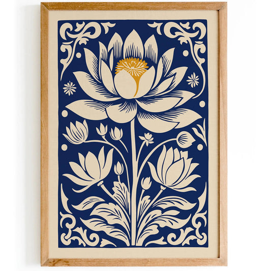 Navy Blue Flower Poster, Mystical Floral Wall Art