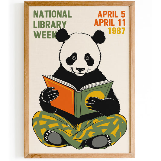National Library Week Panda Retro Art Print