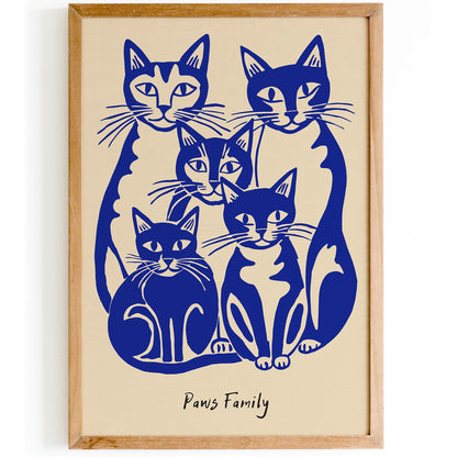 Paws Family Cats Blue Poster