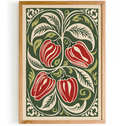 Red Peppers Rococo Kitchen Art Print