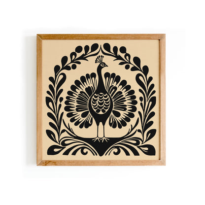 Black Peacock Square Art Print