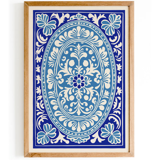 Blue Rococo Floral Wall Art Print 2026