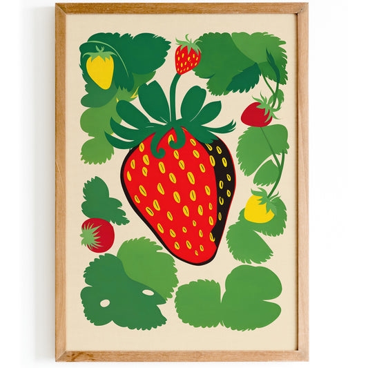 Retro Strawberries Wall Art Print