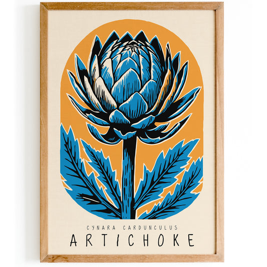 Yellow Blue Retro Artichoke Poster - Kitchen Art