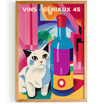 Colorful Retro Wine Cat Poster