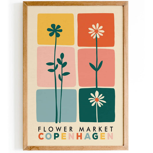 Retro Flower Market Copenhagen Denmark Poster