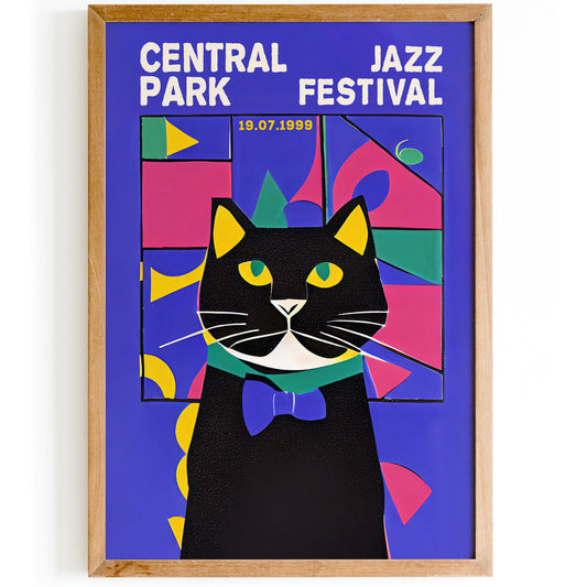 Central Park Jazz Festival Retro Cat Poster