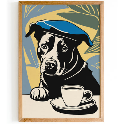 Dog with Black Coffee Retro Poster