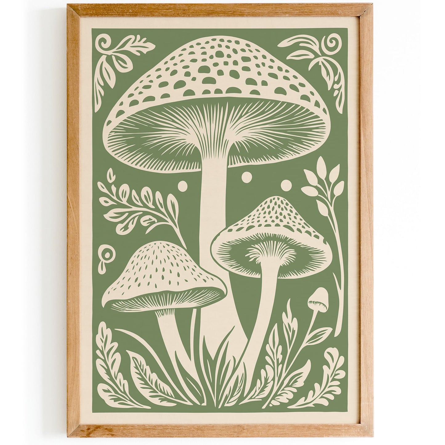 Mushroom Wall Art - Green Botanical Poster